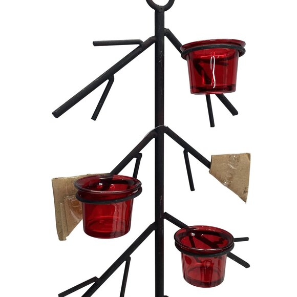 Black Metal Christmas Tree Candle Holder With Red Glass Votives - Picture 3 of 7